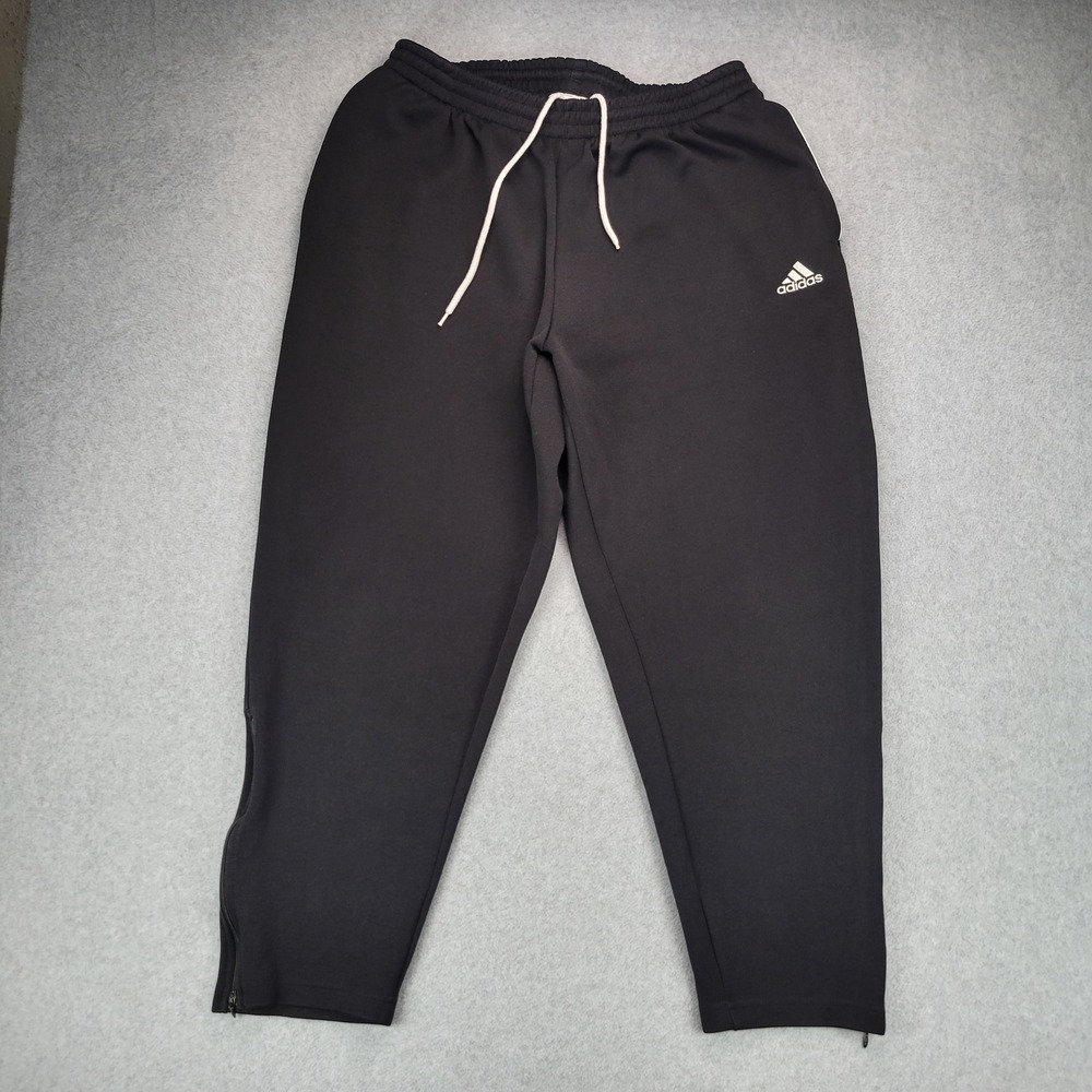 Adidas Sweatpants Mens Large Black Tapered Ankle Zip Athletic Joggers